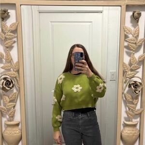 Green Floral Women's Sweater